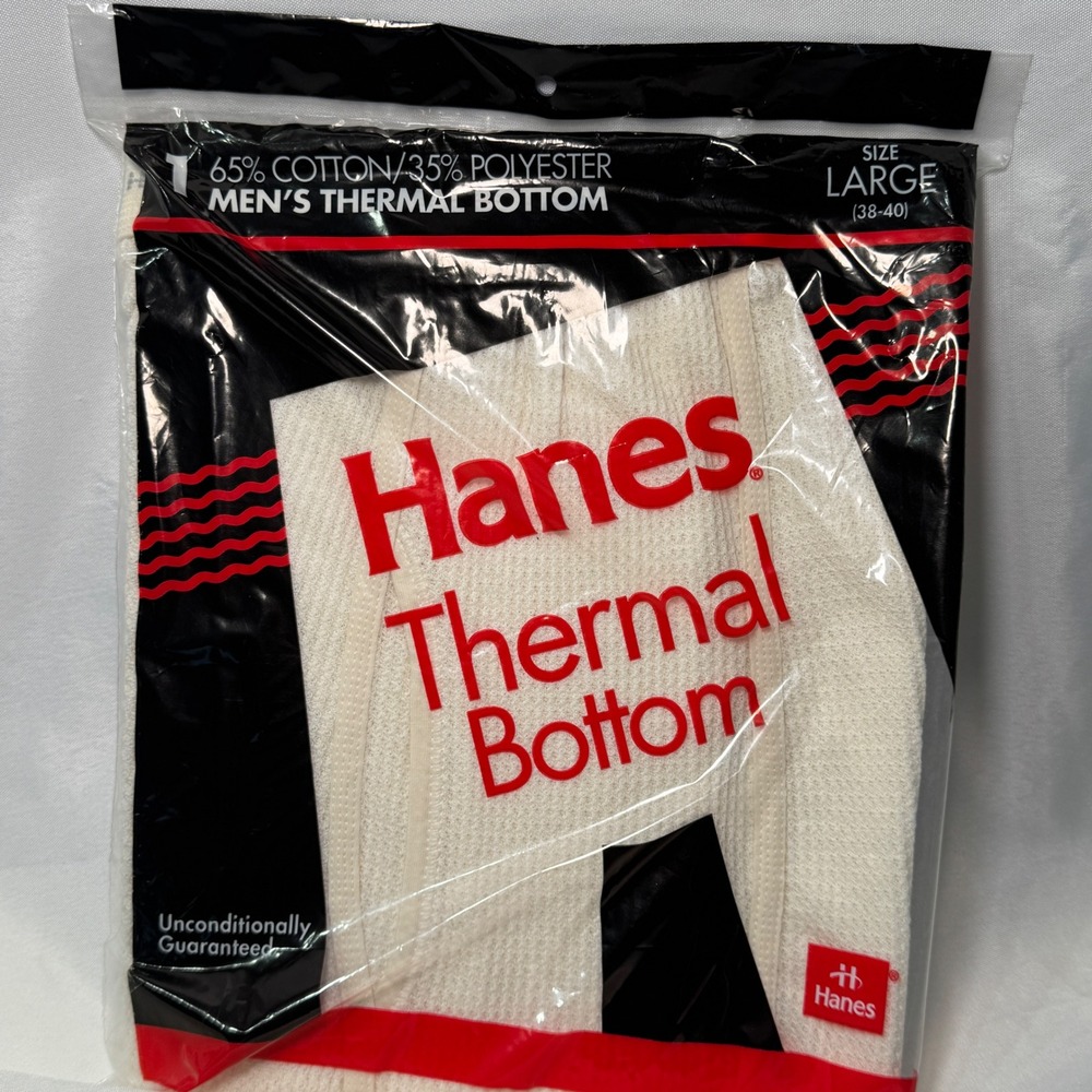 Vintage 1994 Hanes Mens Thermal Bottoms Large White Waffle Knit Long Johns 1540